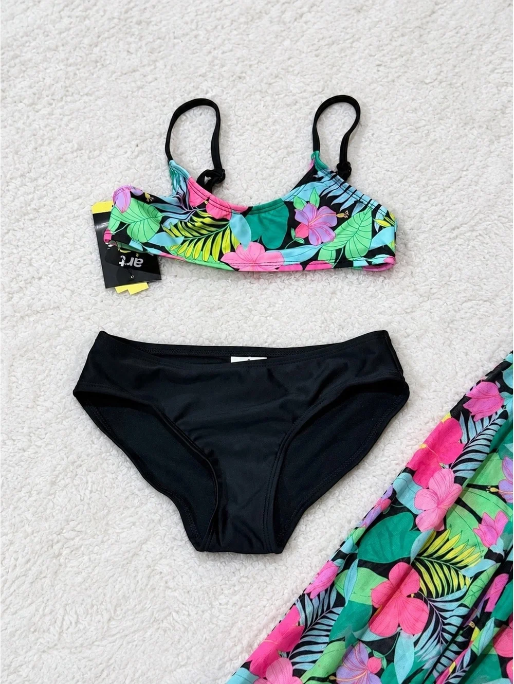 Girls 3pc Tropical Swimsuit Bikini Set Size 6/7 Cover Up Pants NWT